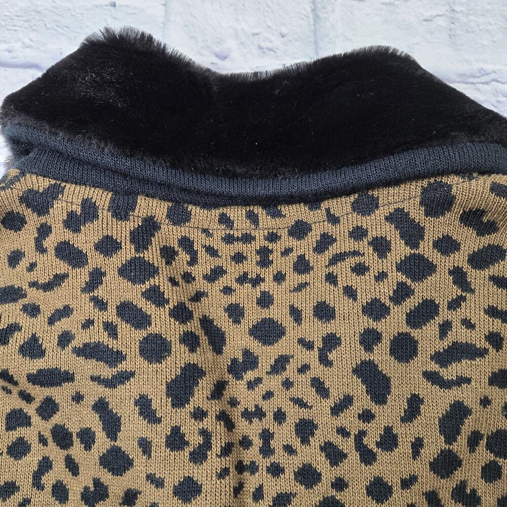 VTG Lennie for Nina Leonard Cardigan Sweater Mob Wife Leopard Faux Fur Collar XL - Picture 14 of 16